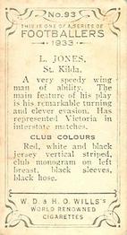 1933 Wills's Victorian Footballers (Small) #93 Lloyd Jones Back